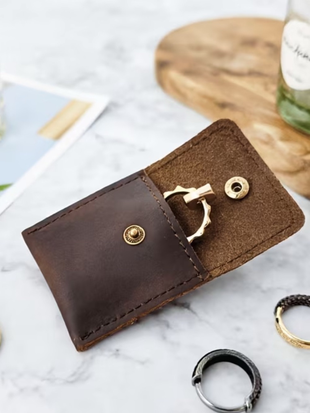 AUTHENTIC LEATHER Brown Coin Pocket with Snap